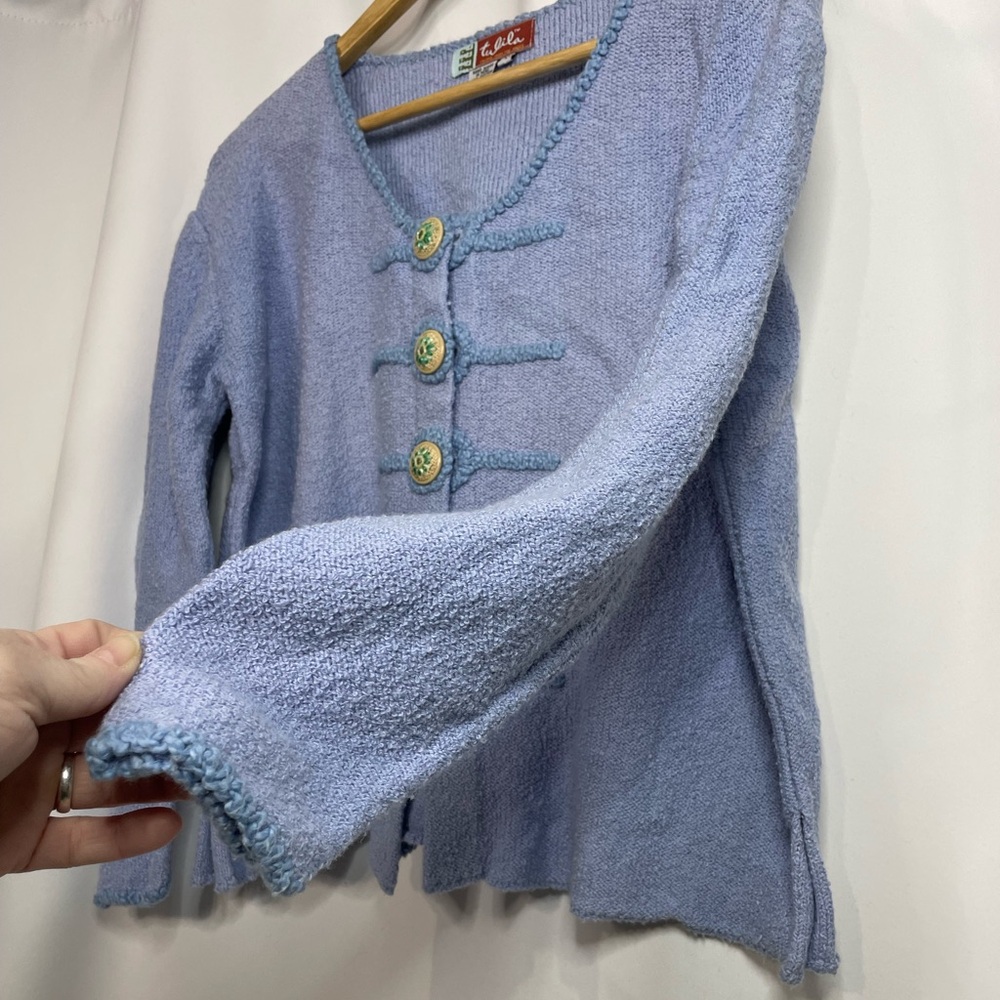 Tulila lavender button down cardigan w/ embroidered buttons sz M made in Peru - Picture 3 of 13